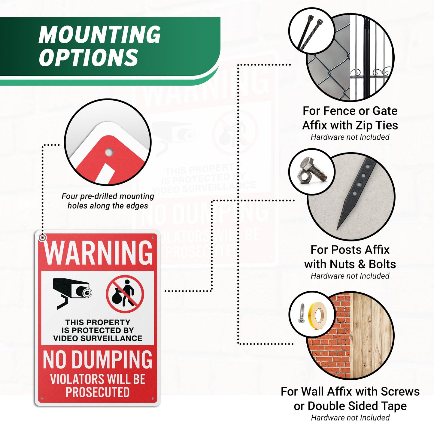 10 x 14in No Dumping Sign: Video Surveillance Warning