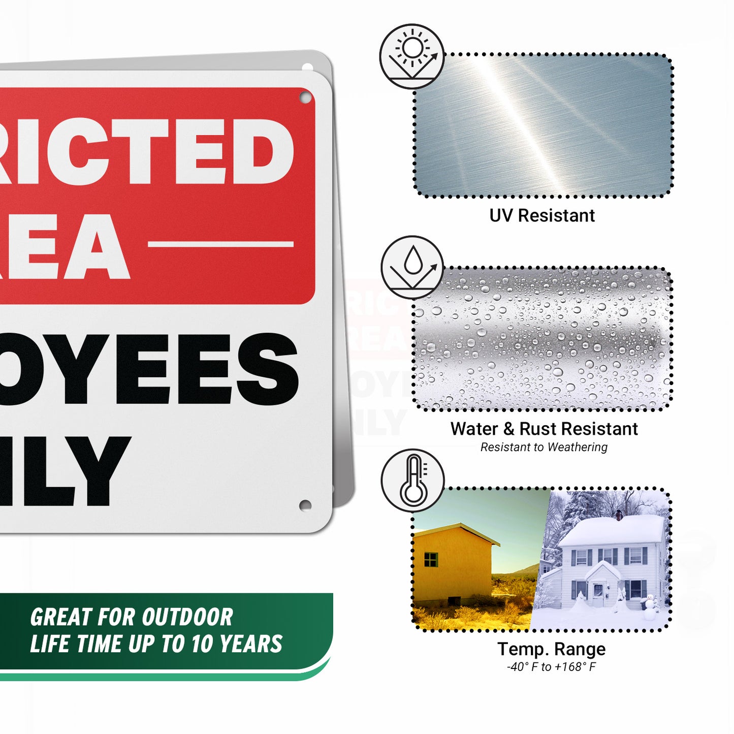 10 x 7in Restricted Area Employees Only Aluminum Sign