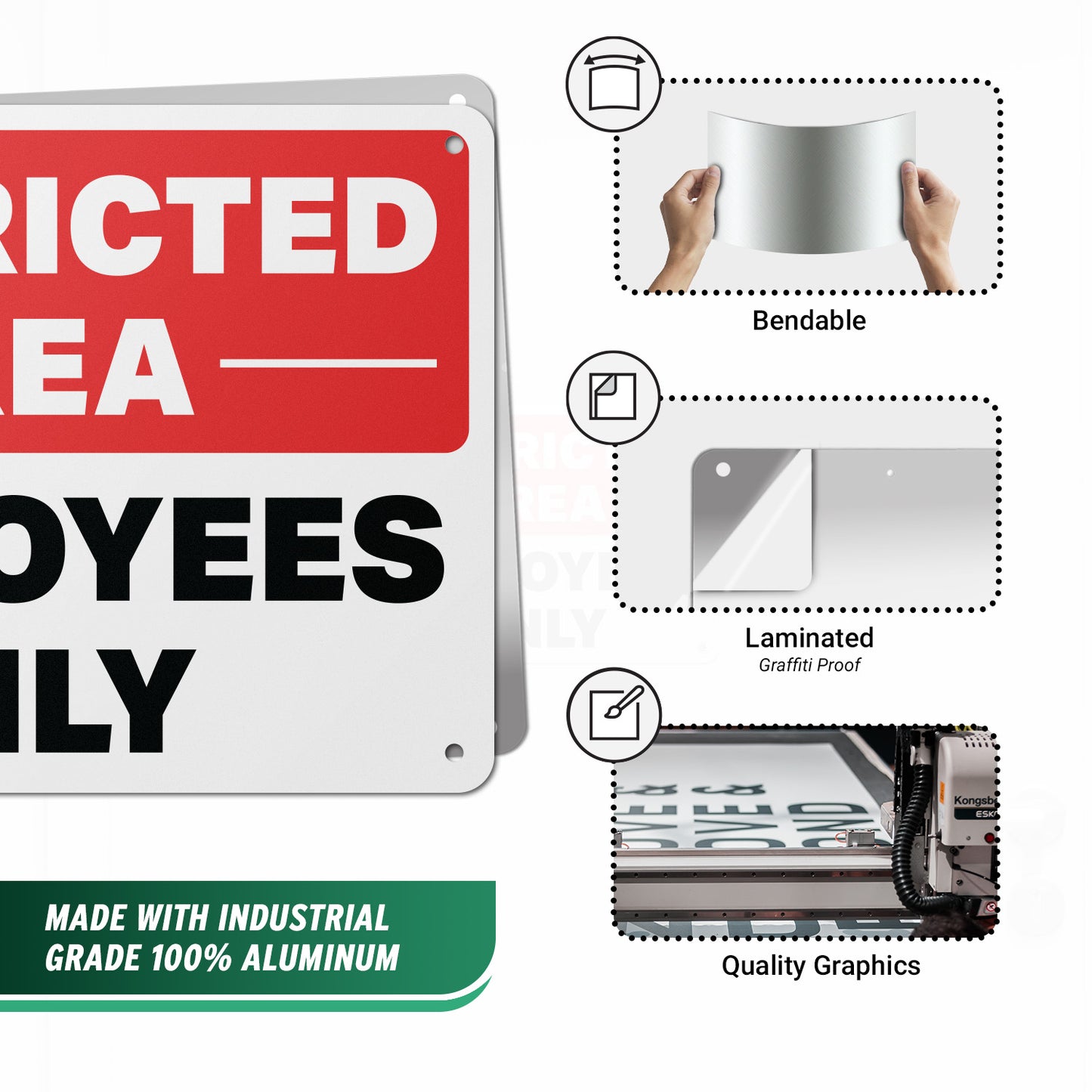 10 x 7in Restricted Area Employees Only Aluminum Sign