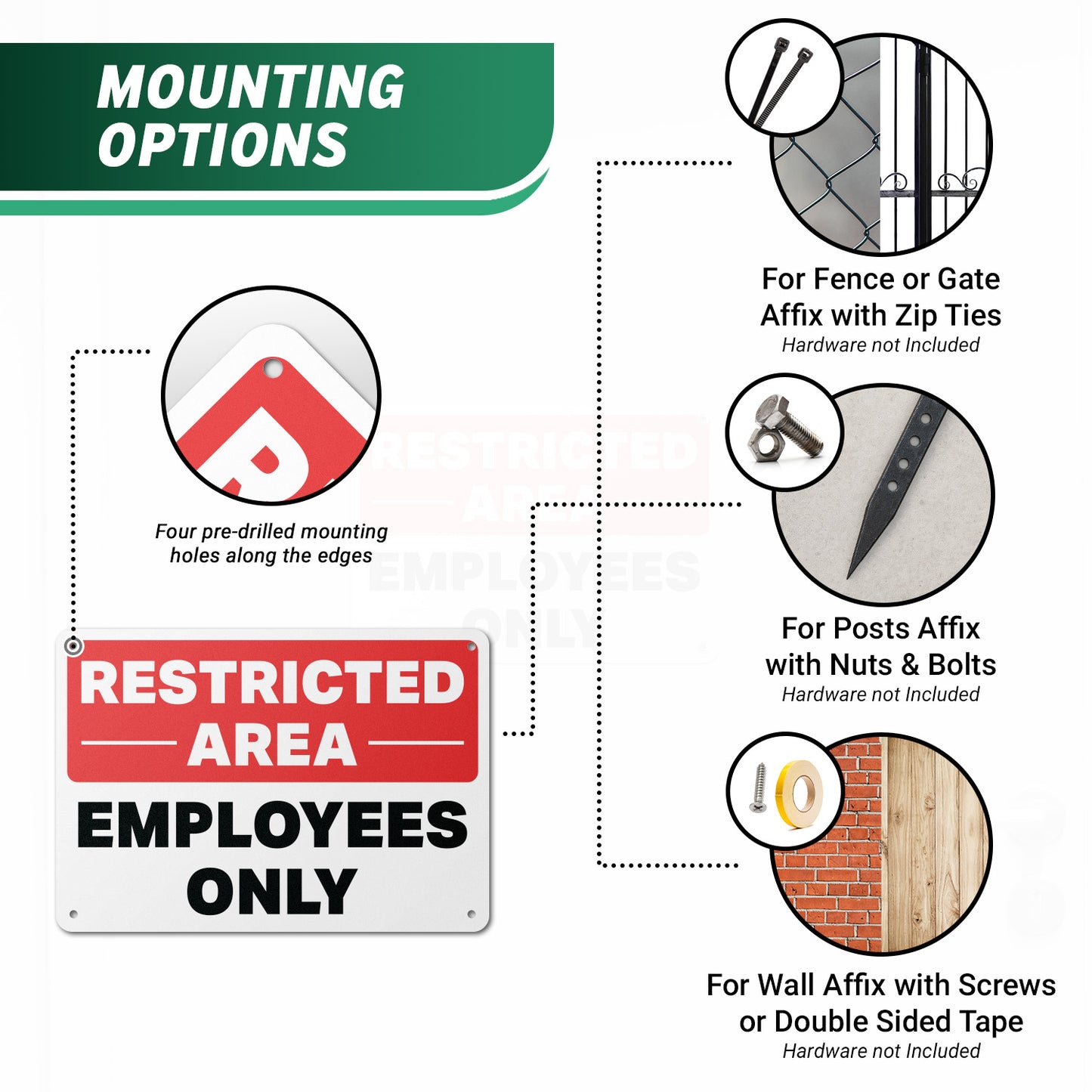 10 x 7in Restricted Area Employees Only Aluminum Sign
