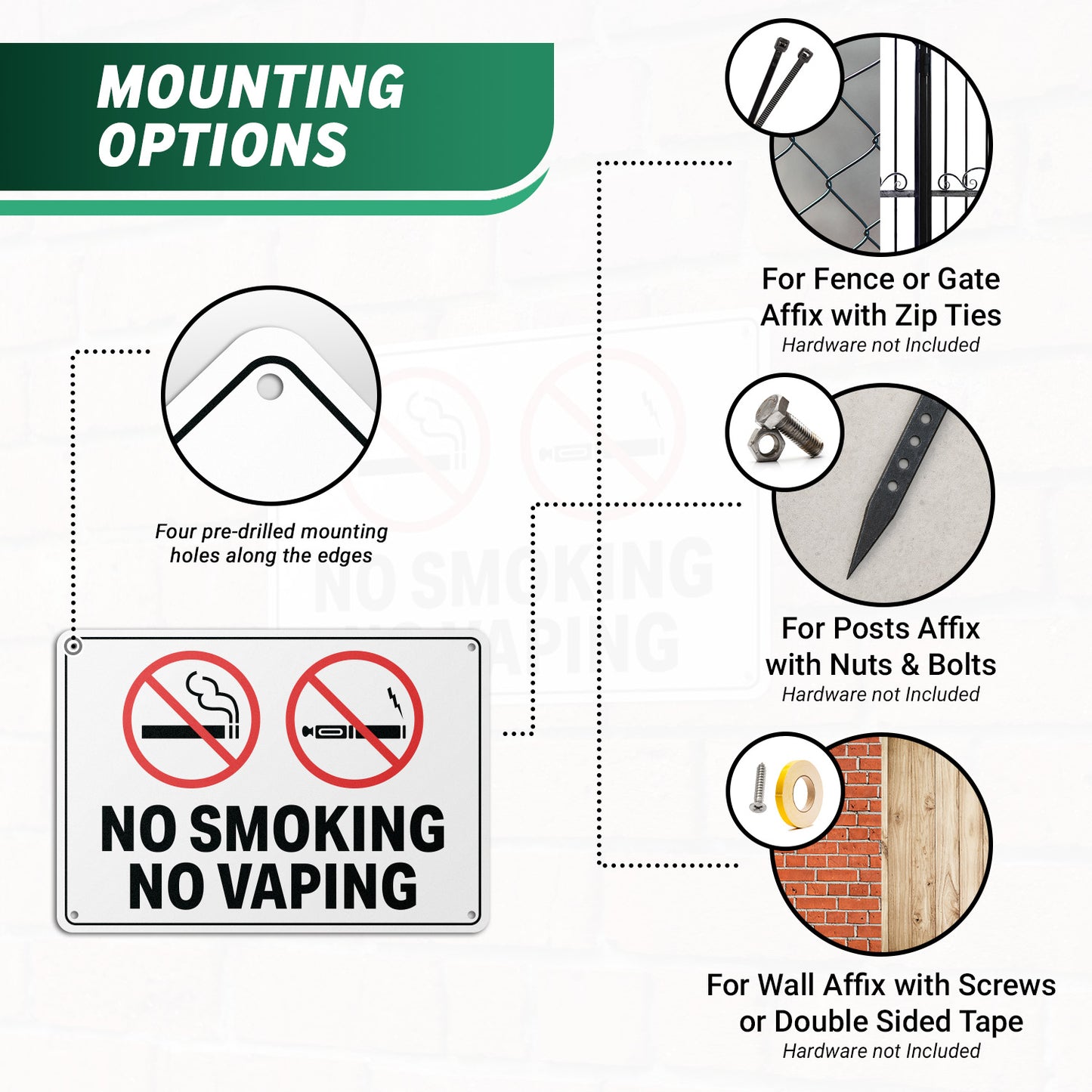 10 x 7in No Smoking, No Vaping Property Sign