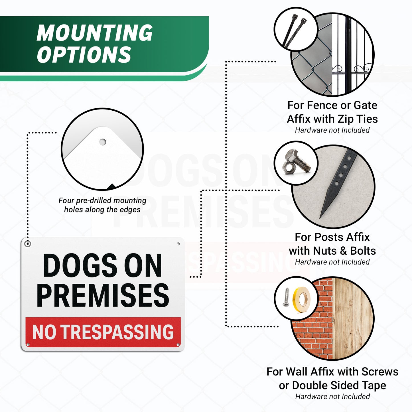 10 x 7in Security Sign: Dogs on Premises, No Trespassing