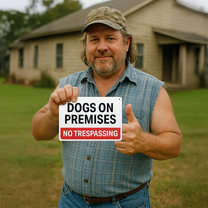 10 x 7in Security Sign: Dogs on Premises, No Trespassing
