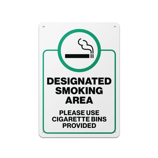 7 x 10in Aluminum Sign: designated Smoking Area Notice