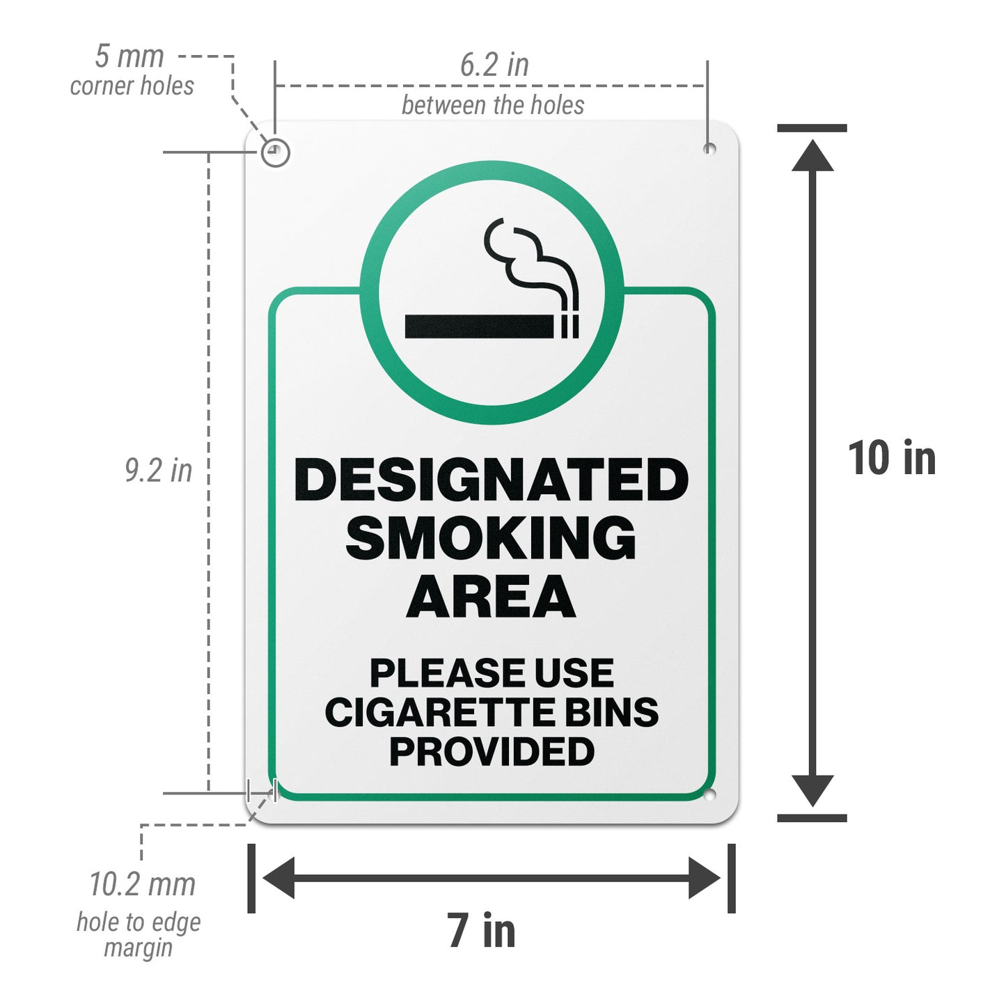 7 x 10in Aluminum Sign: designated Smoking Area Notice