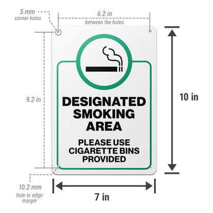 7 x 10in Aluminum Sign: designated Smoking Area Notice