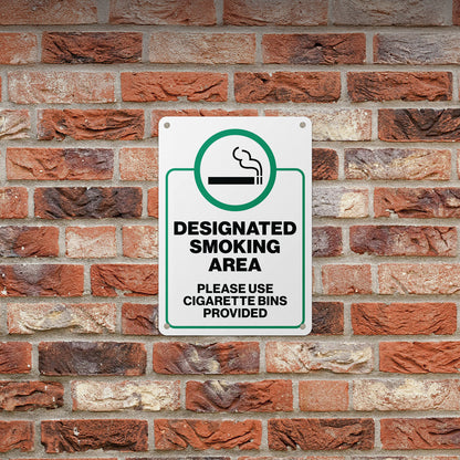 7 x 10in Aluminum Sign: designated Smoking Area Notice