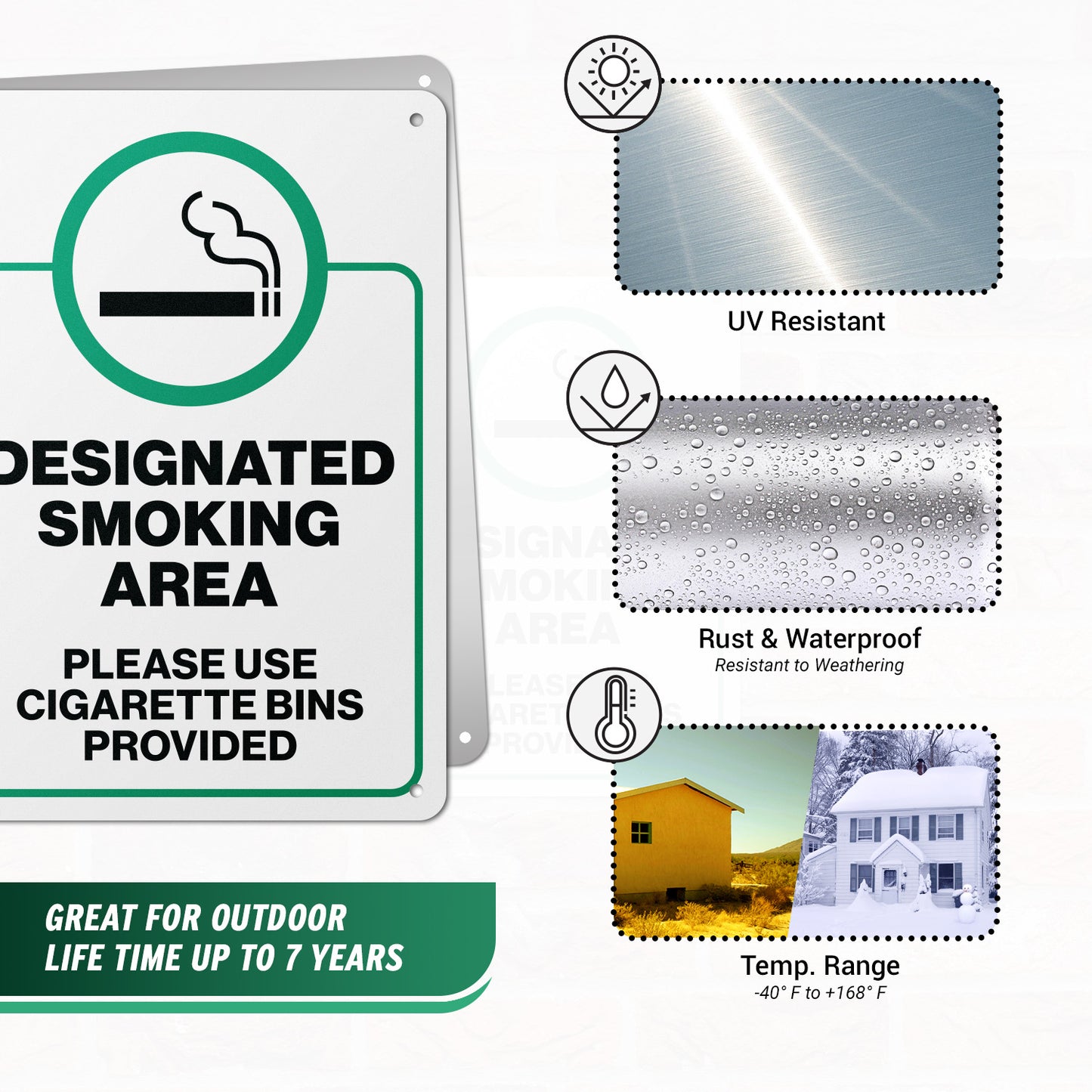 7 x 10in Aluminum Sign: designated Smoking Area Notice