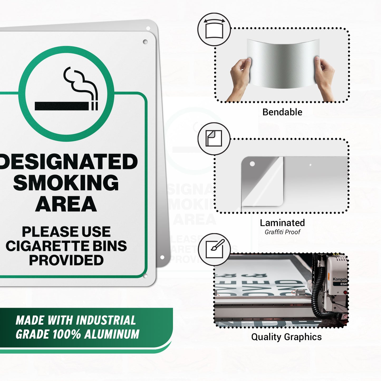 7 x 10in Aluminum Sign: designated Smoking Area Notice