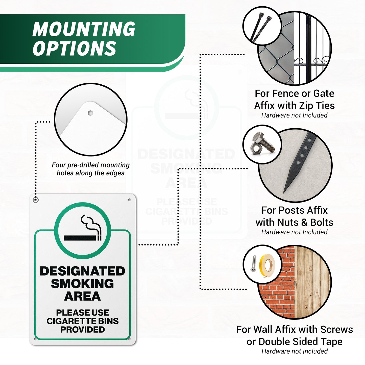 7 x 10in Aluminum Sign: designated Smoking Area Notice