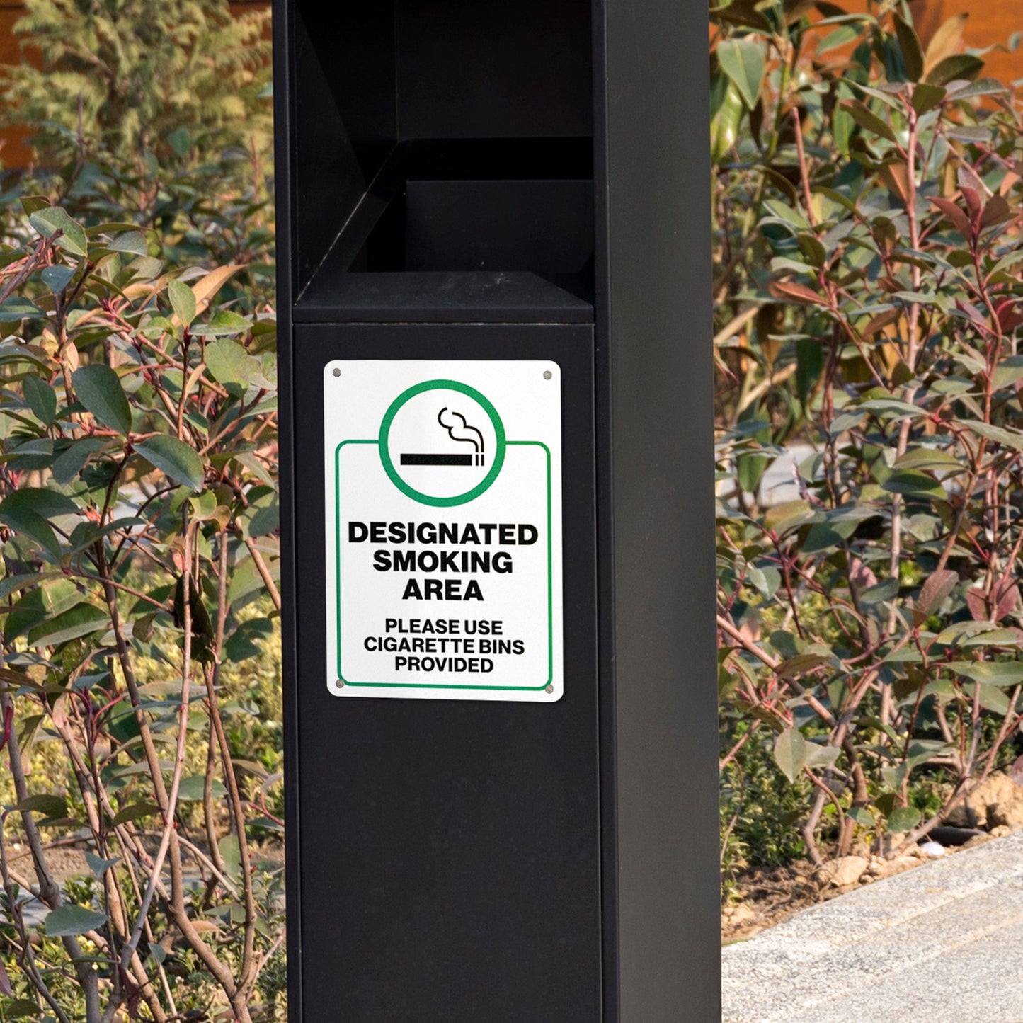 7 x 10in Aluminum Sign: designated Smoking Area Notice
