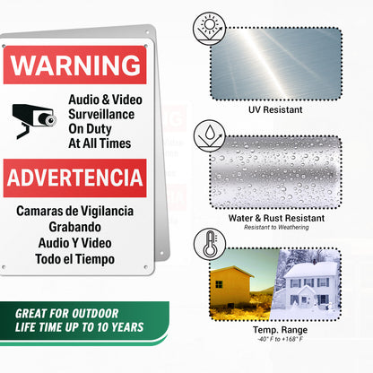 8 x 12in Aluminum Sign: Audio Video Surveillance Warning
