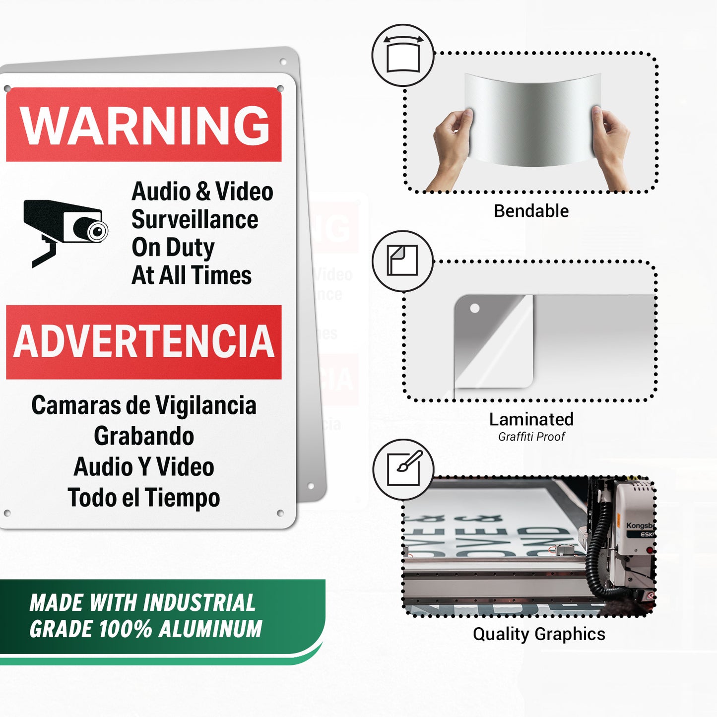 8 x 12in Aluminum Sign: Audio Video Surveillance Warning