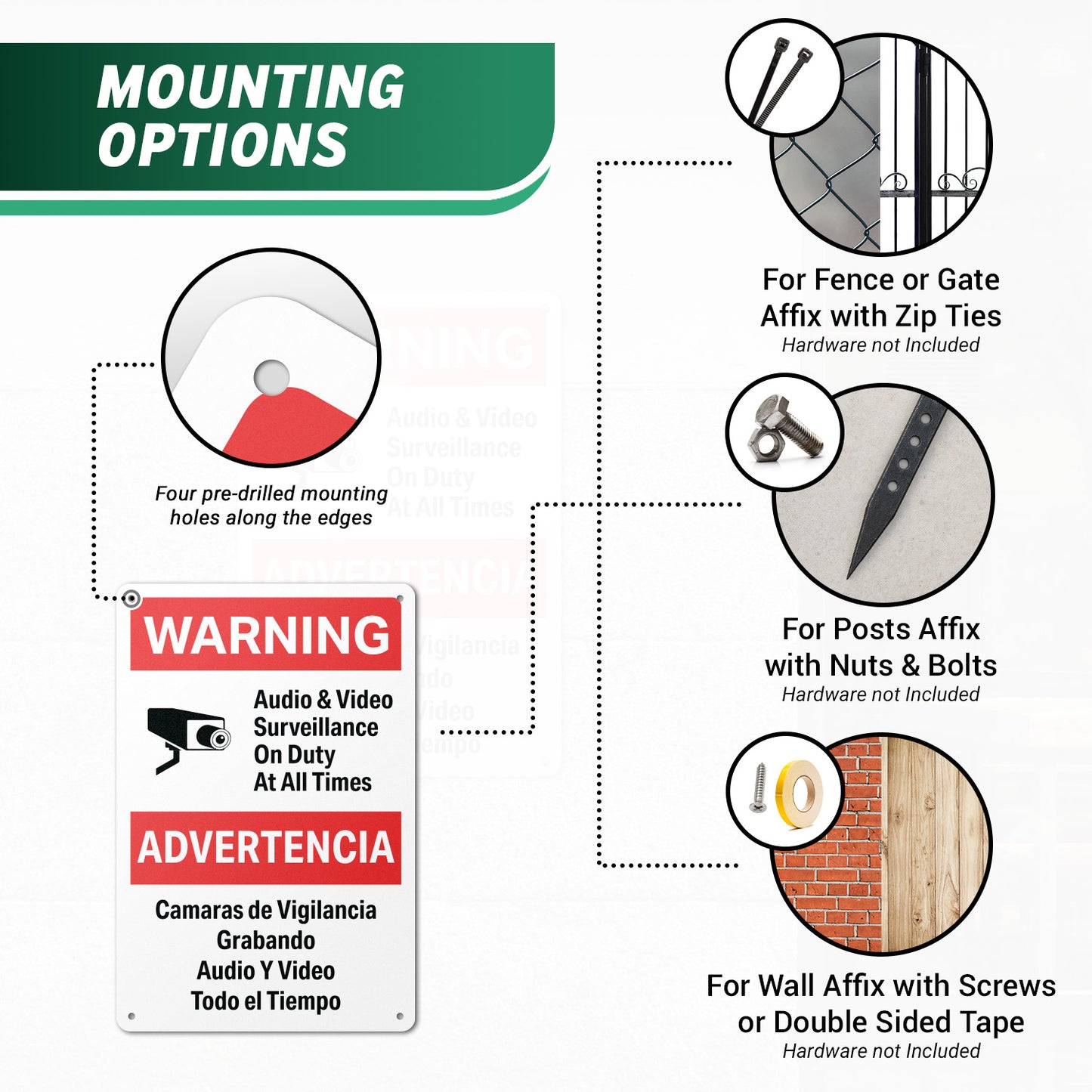 8 x 12in Aluminum Sign: Audio Video Surveillance Warning