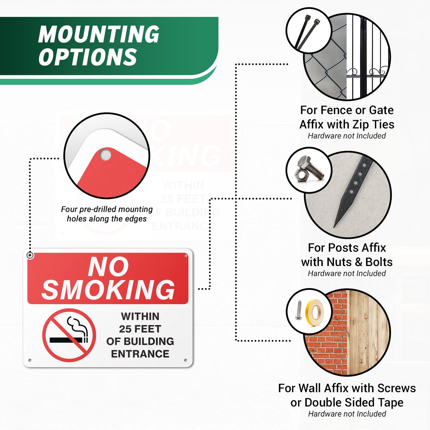 10 x 7in Aluminum Sign: No Smoking Within 25 Feet Notice