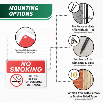 10 x 7in Aluminum Sign: No Smoking Within 25 Feet Notice