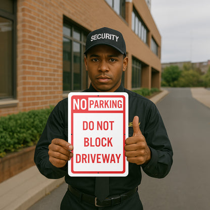 10 x 14in Aluminum Sign: No Parking Do Not Block Driveway