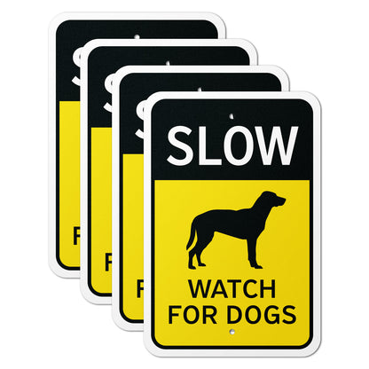 12 x 18in Traffic Warning Sign: Slow Watch For Dogs