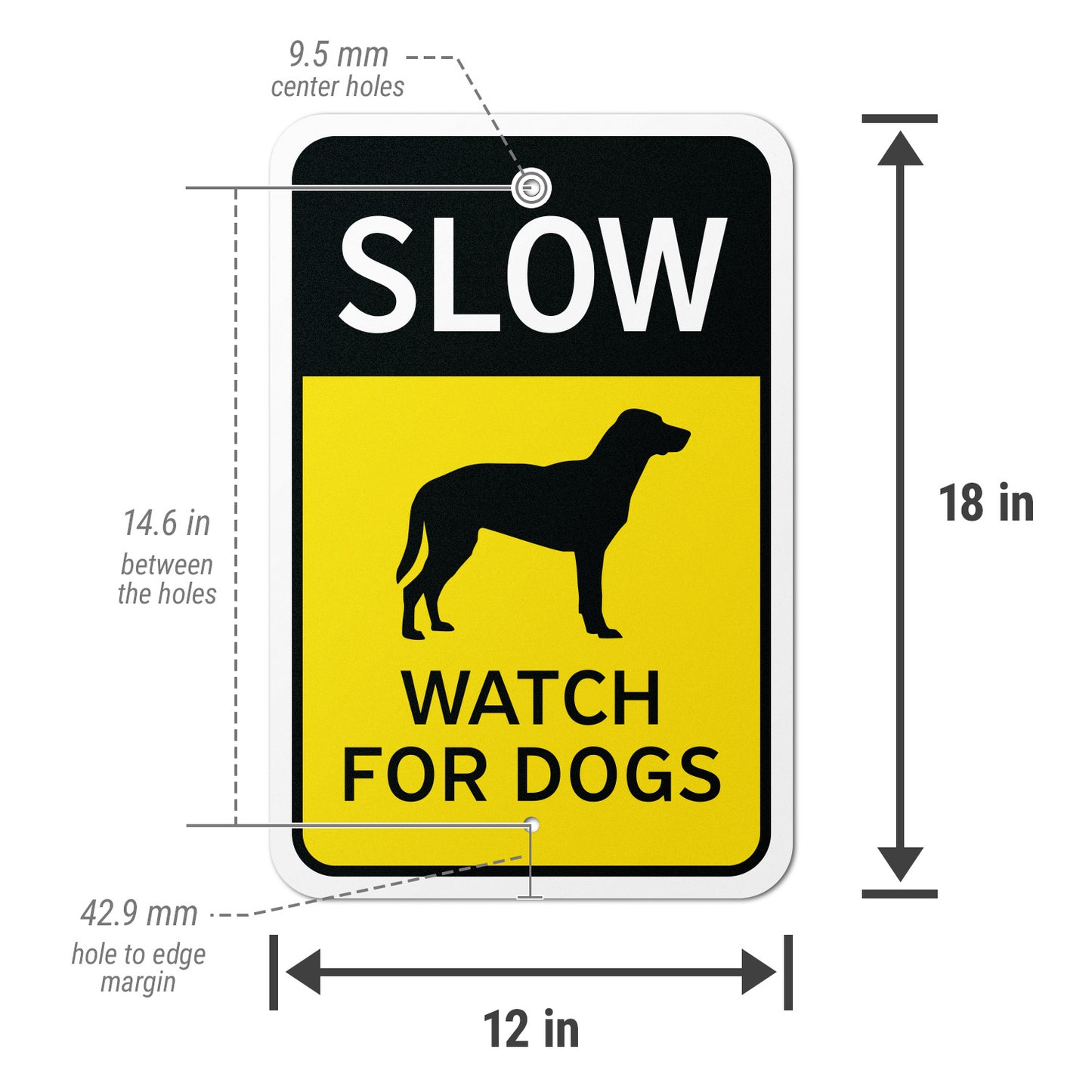 12 x 18in Traffic Warning Sign: Slow Watch For Dogs