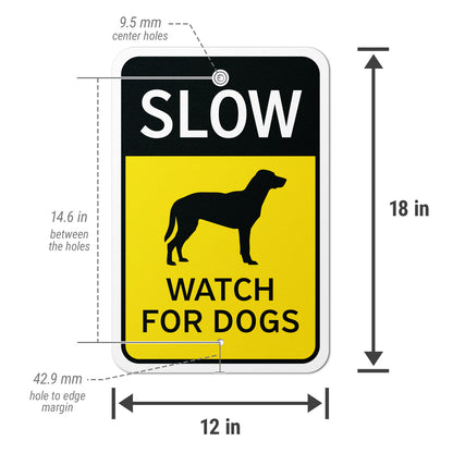 12 x 18in Traffic Warning Sign: Slow Watch For Dogs