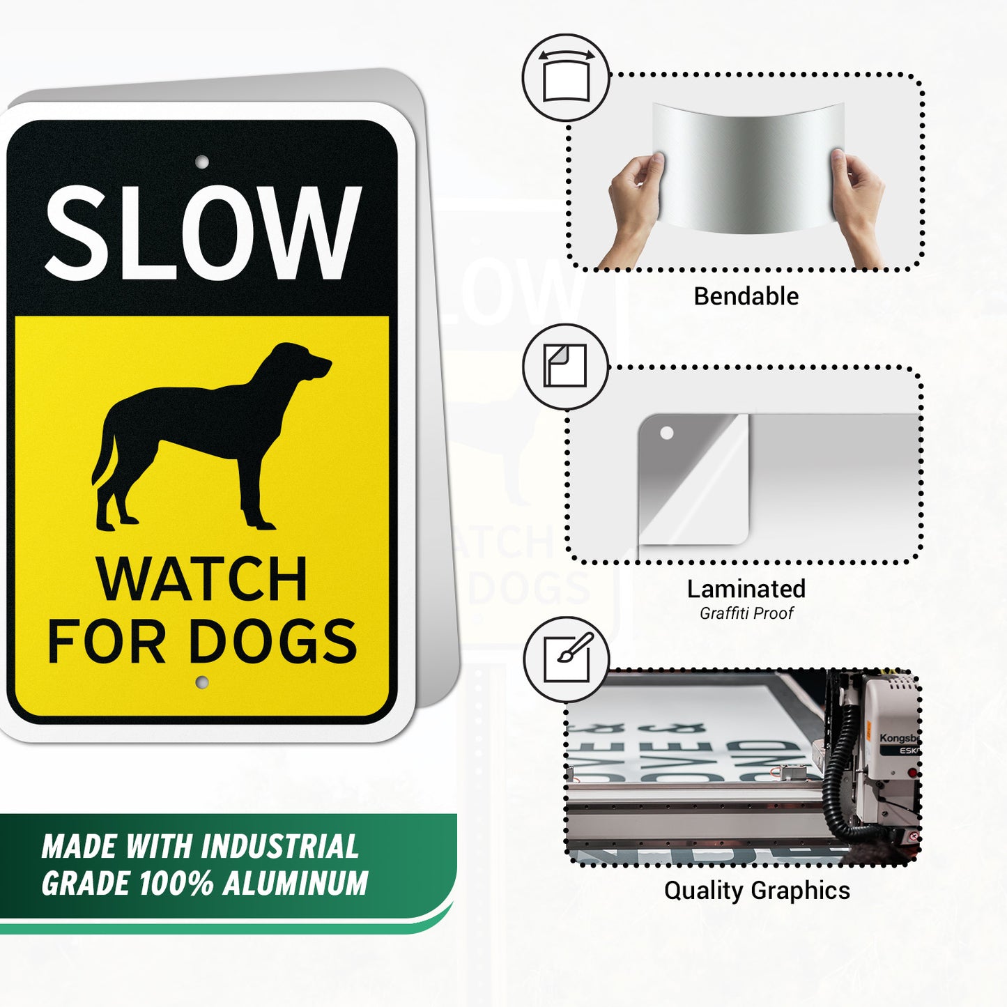 12 x 18in Traffic Warning Sign: Slow Watch For Dogs