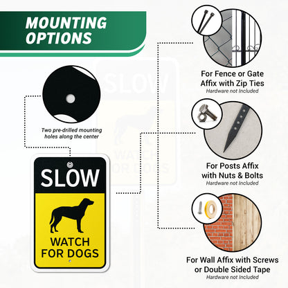12 x 18in Traffic Warning Sign: Slow Watch For Dogs
