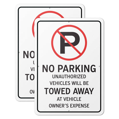 10 x 14in Aluminum Sign: No Parking Unauthorized Vehicles Towed (Center Mount)