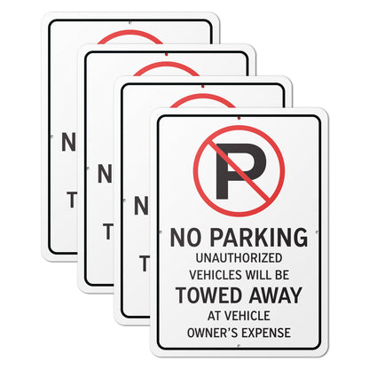 10 x 14in Aluminum Sign: No Parking Unauthorized Vehicles Towed (Center Mount)