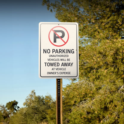 10 x 14in Aluminum Sign: No Parking Unauthorized Vehicles Towed (Center Mount)