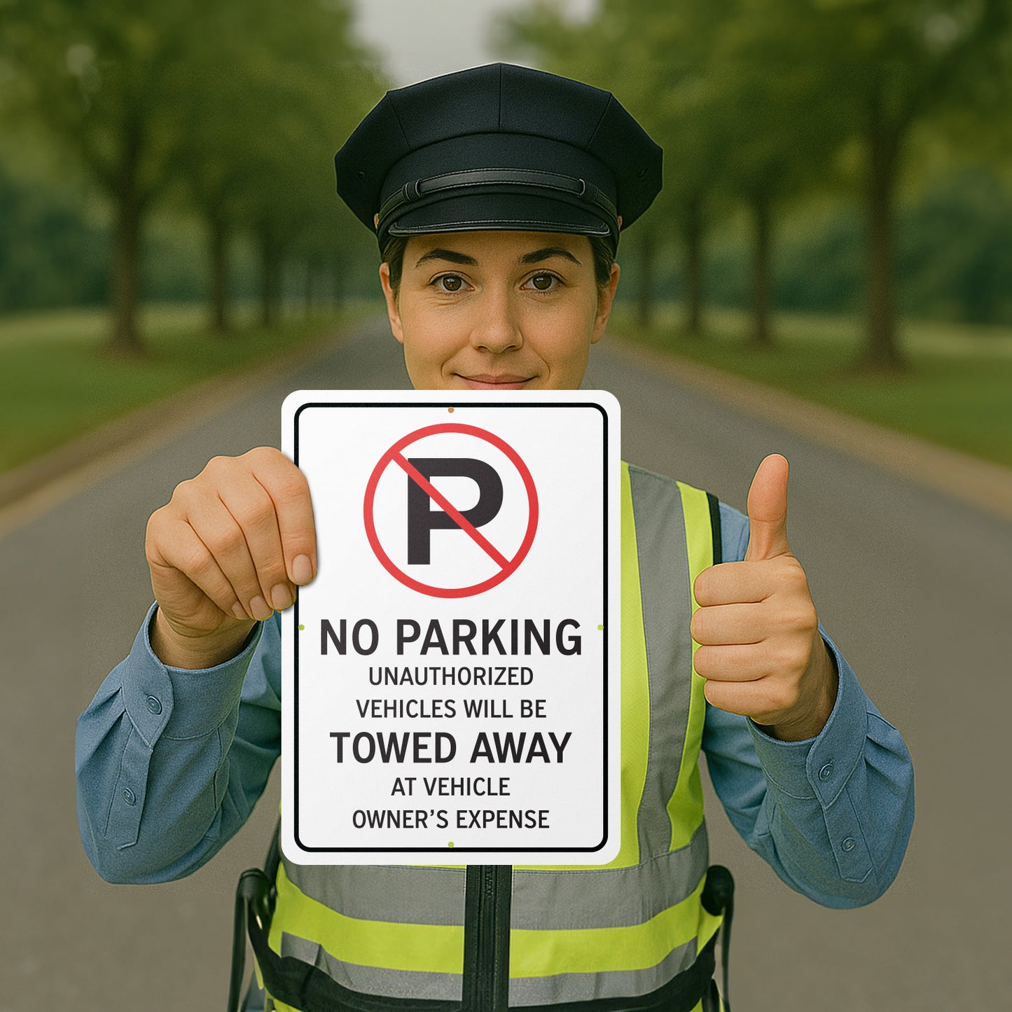 10 x 14in Aluminum Sign: No Parking Unauthorized Vehicles Towed (Center Mount)