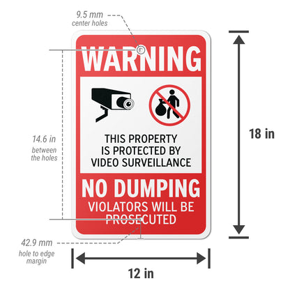 12 x 18in Security Sign: Video Surveillance, No Dumping Warning