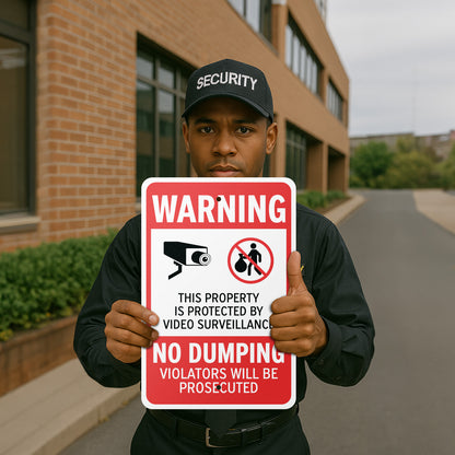 12 x 18in Security Sign: Video Surveillance, No Dumping Warning