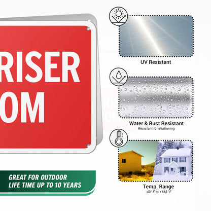 10 x 7in Aluminum Sign: Fire Riser Room Safety Warning (Bold Letters)