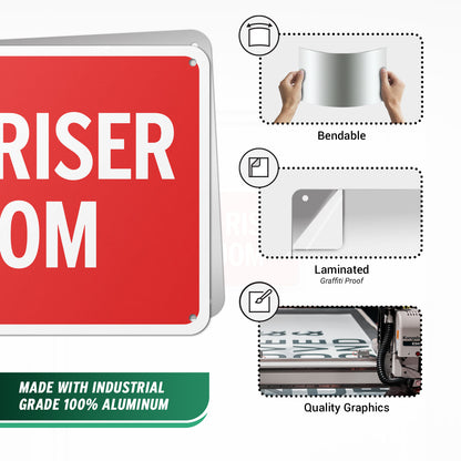 10 x 7in Aluminum Sign: Fire Riser Room Safety Warning (Bold Letters)