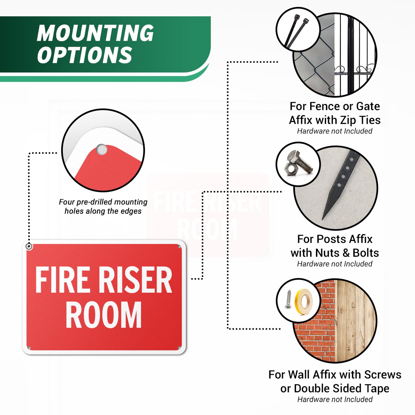 10 x 7in Aluminum Sign: Fire Riser Room Safety Warning (Bold Letters)