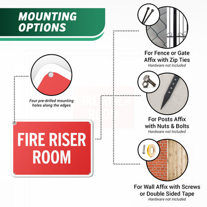 10 x 7in Aluminum Sign: Fire Riser Room Safety Warning (Bold Letters)