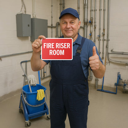 10 x 7in Aluminum Sign: Fire Riser Room Safety Warning (Bold Letters)