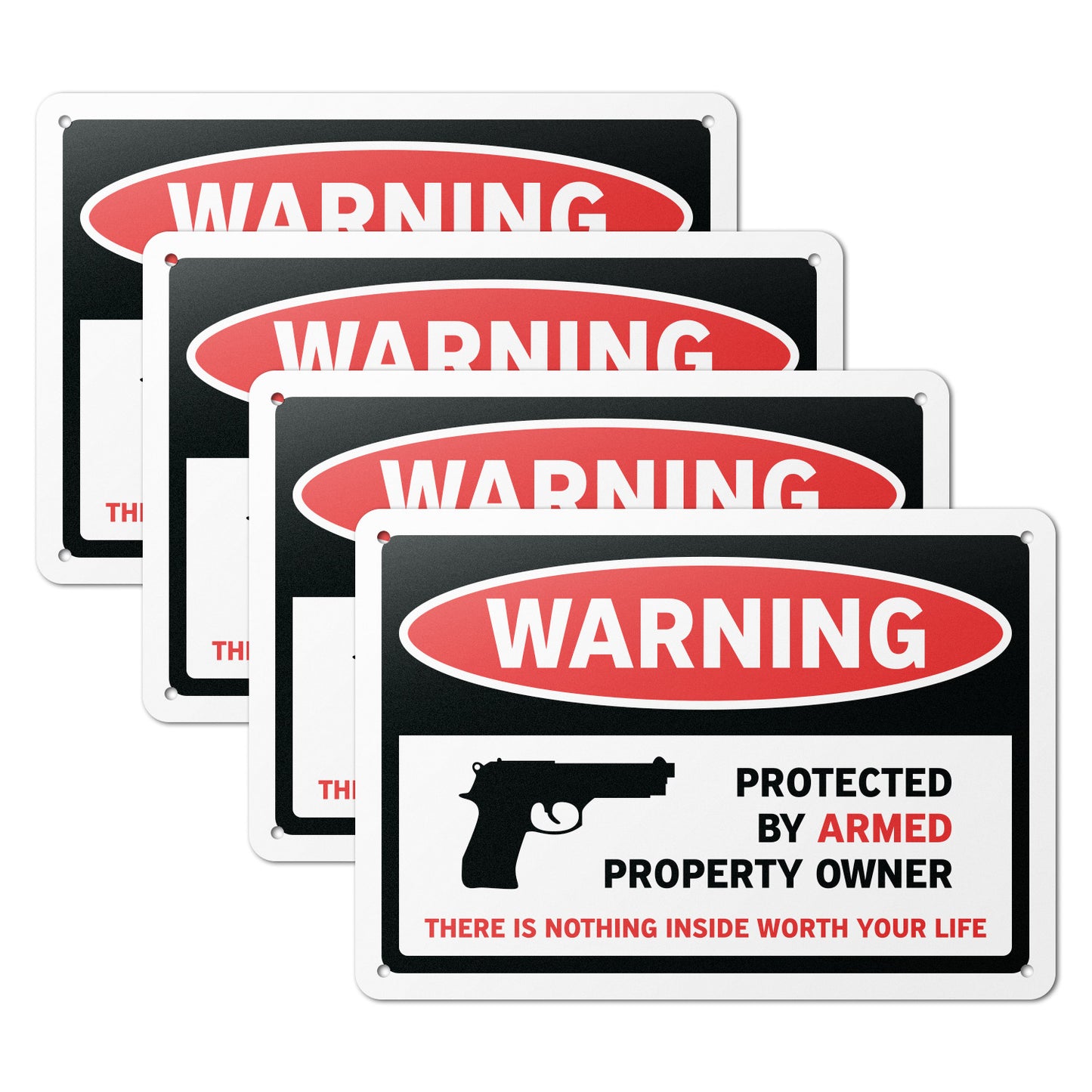 10 x 7in Security Sign: Warning Protected By Armed Property Owner (No Trespassing)