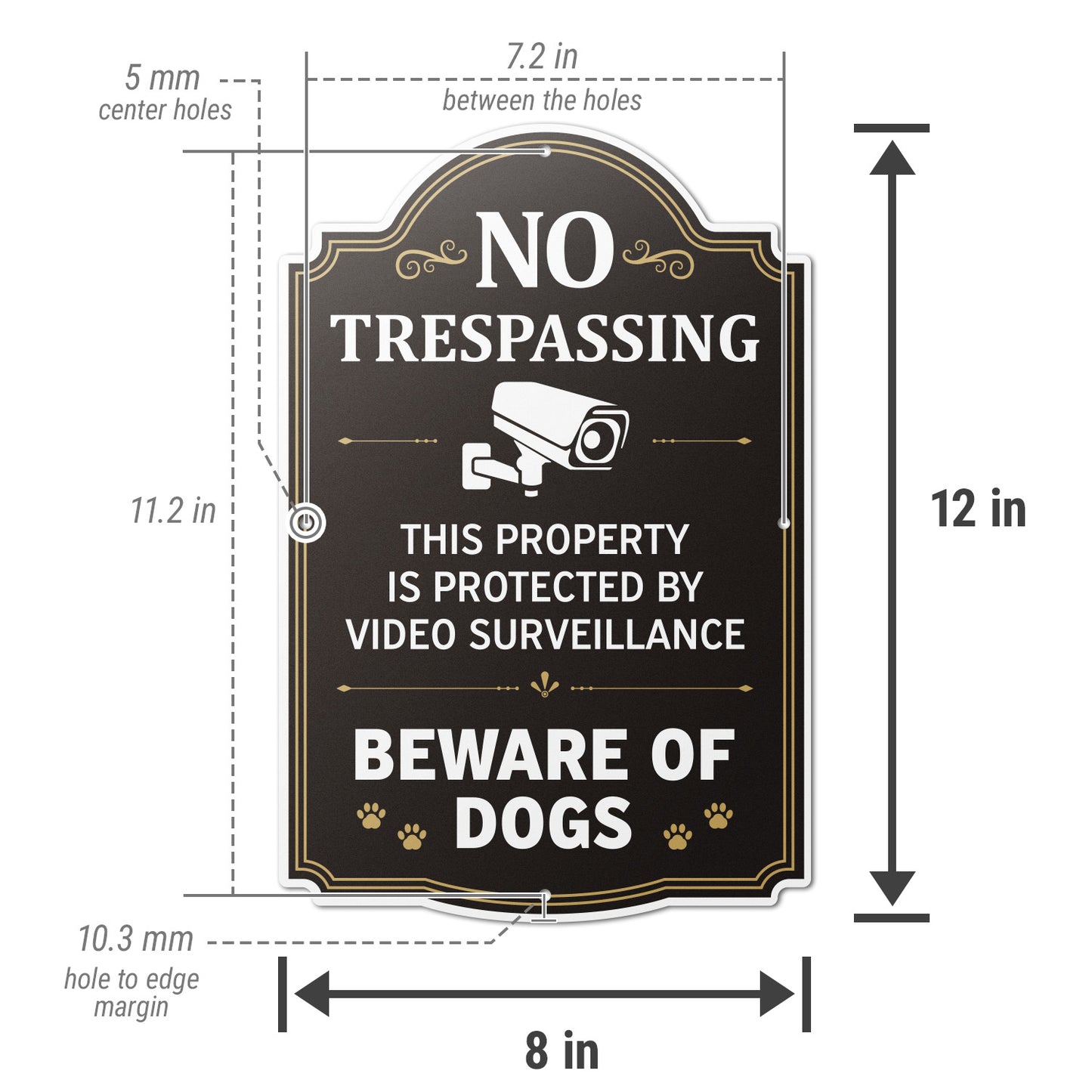 8 x 12in Warning Sign: No Trespassing Beware of Dogs