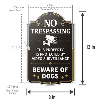 8 x 12in Warning Sign: No Trespassing Beware of Dogs