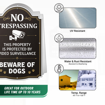8 x 12in Warning Sign: No Trespassing Beware of Dogs