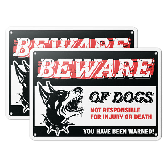 10 x 7in Caution Sign: Beware of Dogs, Not Responsible for Injury or Death