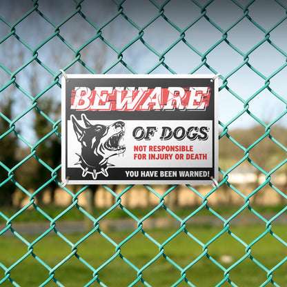 10 x 7in Caution Sign: Beware of Dogs, Not Responsible for Injury or Death