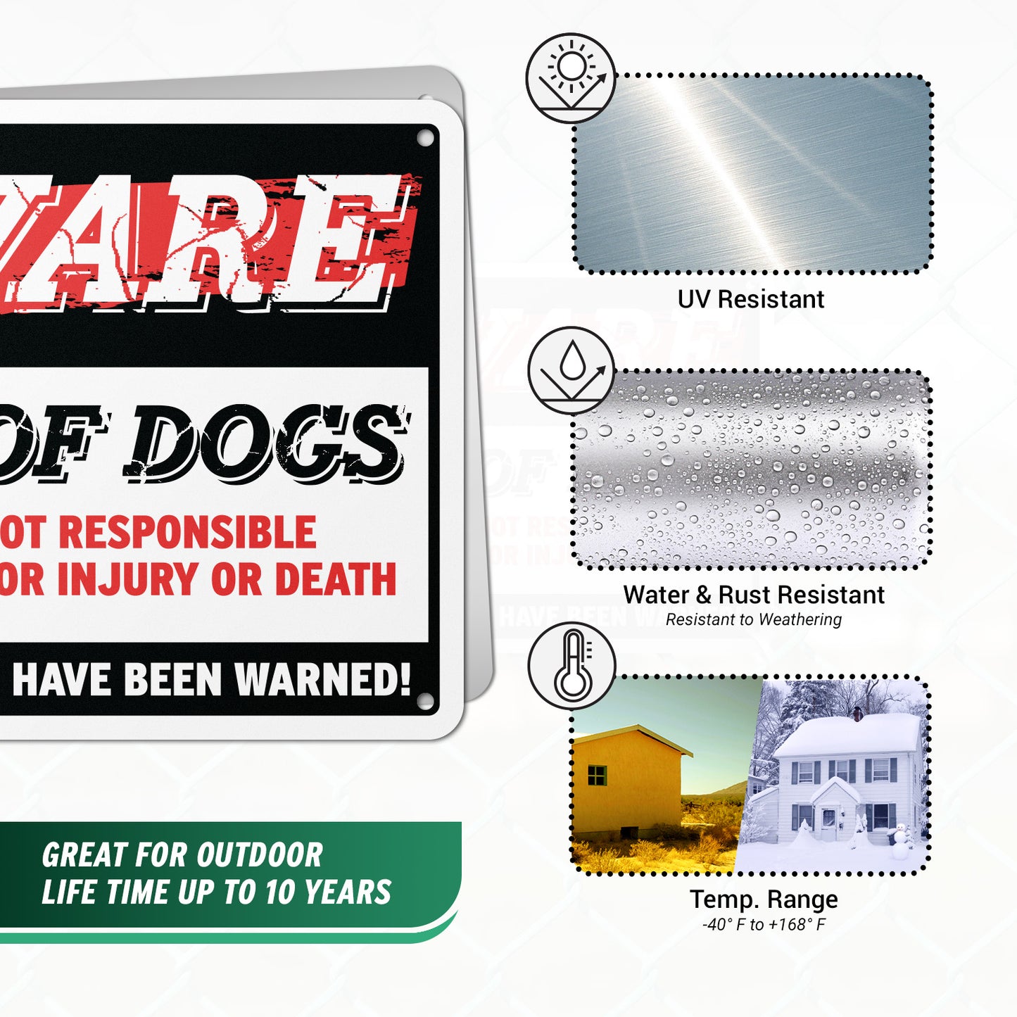 10 x 7in Caution Sign: Beware of Dogs, Not Responsible for Injury or Death