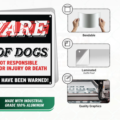 10 x 7in Caution Sign: Beware of Dogs, Not Responsible for Injury or Death