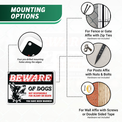 10 x 7in Caution Sign: Beware of Dogs, Not Responsible for Injury or Death