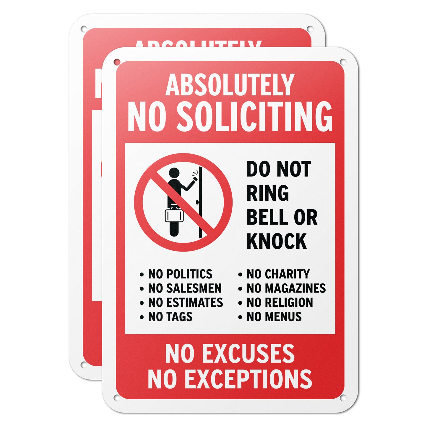 10 x 7in No Soliciting Aluminum Sign: Do Not Ring Bell or Knock