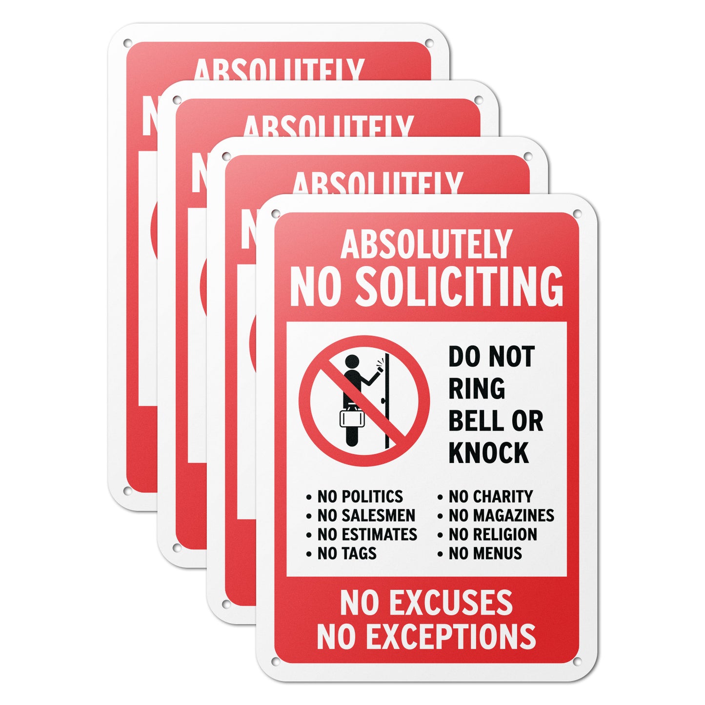 10 x 7in No Soliciting Aluminum Sign: Do Not Ring Bell or Knock