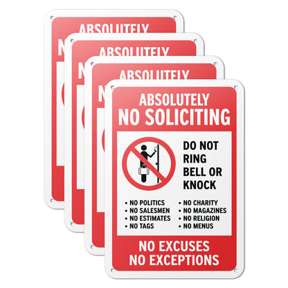 10 x 7in No Soliciting Aluminum Sign: Do Not Ring Bell or Knock