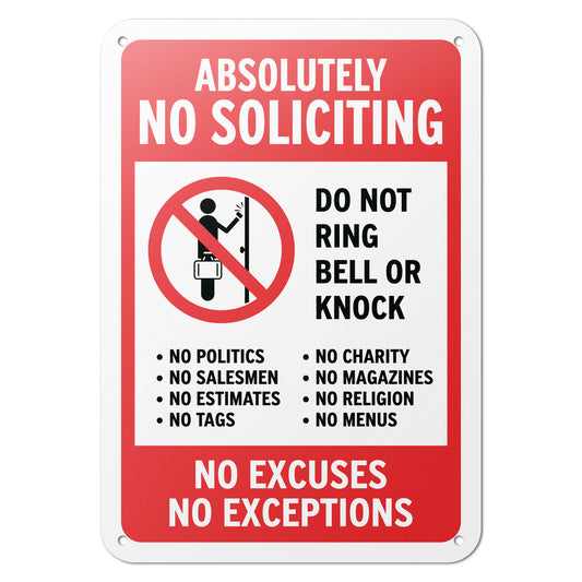 10 x 7in No Soliciting Aluminum Sign: Do Not Ring Bell or Knock